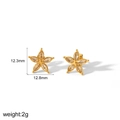 Detail view of 18k gold butterfly earrings with zircon inlay showing 12.8mm dimensions - Gold 5-Petal Zircon Flower Style (TE6842-G)