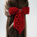 Exquisite large red beaded bow hair clip with luxury rhinestone centerpiece and red gems - Red