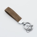 Brown suede leather keychain with silver metal rings and D-shackle on white background - Brown/Silver