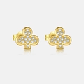 Sparkling gold S925 sterling silver clover stud earrings with white zircon stones - 925 Silver / 18K Gold