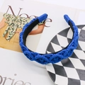 Vintage hand-woven blue cotton wide headband with intricate texture for women - Royal Blue