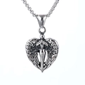 Silver guardian angel wings heart pendant necklace with high-quality box chain jewelry - A0304 Steel Color Heart Angel Wings with Chain