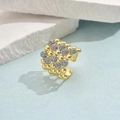 Minimalist gold ball open ring with silver rhinestone accents on light blue surface - Gold Spheres Combination Rhinestone Style (JZ0051-2)