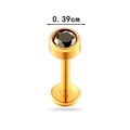 Titanium labret piercing goudkleurig met een zwarte zirkonia steen van 3,9 mm breed - Goud (Zwarte Zirkonia)