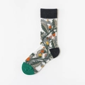 Sheer glass silk socks with vintage floral embroidery and dark grey contrast trim - One Size / Morning Glory