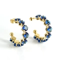 18K gold plated C-shaped hoop earrings featuring deep blue square zircon stones - Gold Blue Zirconia