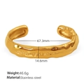 Bracciale a onde lava dorato in acciaio inossidabile con diametro interno 67,3 mm - Stile Texture Martellata (SZ194G) / Oro