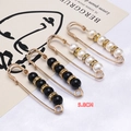 5.8CM gold waist pin set with elegant white pearls and black beads for clothes - Golden Black And White Combination