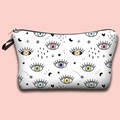 Detail of waterproof makeup bag with colorful evil eye patterns on pink background - 59-White Colorful Elements