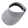 Foldable empty top straw sun hat for women with black and white woven texture and sweatband - Silver