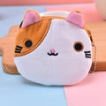 Cute plush cat coin purse in white and orange with metal zipper and bead chain strap - Orange White Cat