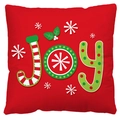 Christmas red square pillowcase with JOY text and festive reindeer patterns for sofa decor - Style 14-Red JOY Candy Cane