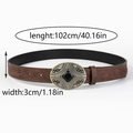 Detail showing vintage embossed pattern on 102cm brown belt with silver buckle - 1#-Brown Belt Black Gem Buckle