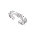 S925 sterling silver open ring with twisted texture and round cubic zirconia stone - Adjustable Open / White Gold