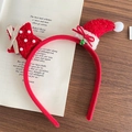Cerchietto natalizio con stella rossa e mini cappello di Babbo Natale con campanelli - Cerchietto natalizio in peluche con stella e cappello di Babbo Natale