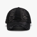 Gorra de béisbol de algodón negro desgastado con agujeros vintage y visera curva - Talla Única(Ajustable) / Negro