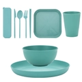 Eco-friendly green wheat straw tableware set with plate bowl cup and portable cutlery kit - Green 9pcs Set