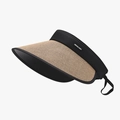 Cappello da sole pieghevole in paglia beige per donna con tesa larga e fascia nera - Regolabile / Kaki