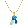 Gold-plated bubble necklace featuring letter R pendant with blue enamel color blocking - Letter R(S640G-002-R)