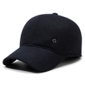 Winter navy blue wool baseball cap with thermal lining and metallic side decoration - Adjustable / Navy Blue