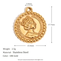 Golden 18K gold-plated stainless steel Elizabeth II coin pendant charm for women - Queen Portrait Round Pendant - Gold