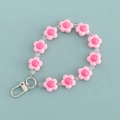 Pink candy-colored floral keychain with transparent beads and a metal spring clasp - Pink and Clear Flower Style (B343-1)