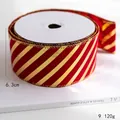 Cinta navideña 6,3 cm x 9 m con rayas diagonales rojo y oro para decoración festiva DIY - 10 Yardas (aprox. 9m) / Cinta de Terciopelo de Rayas Doradas
