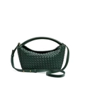 Deep green mini woven leather handbag with matching shoulder strap and gold hardware - Dark Green
