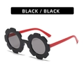 Kids cute sunflower flower sunglasses with black frames and vibrant red temples - Glossy Black Frame Red Temple Grey Lens