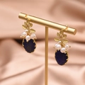 Franse vintage gouden oorbellen met lapis lazuli en witte natuurlijke parels - Ovale Lapis Lazuli Oorbellen