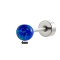 Detail view of a 4mm blue opal ball stud earring with silver metal flat back - Single (4mm) / Dark Blue