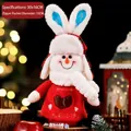 Plush snowman gift bag with red velvet heart window, 30x16cm, for holiday candies - Blue Ear Snowman Doll Bag