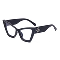 Occhiali da gatto neri alla moda con lenti trasparenti e dettagli in metallo argento - C3 Nero Lucido Anti-Luce Blu