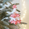 Red and white candy cane Christmas tree ornament with colorful beads on a snowy branch - Multi-Color - Mint Topper