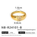 Detail showing dimensions of golden stainless steel ring with crystal B letter charm - US 8 / Letter B Style (NB-R24101-B)
