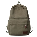 Minimalist canvas backpack in army green finish with leather logo patch for men and women - Green