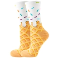 Funny cotton crew socks featuring a colorful ice cream cone design in orange and white - Size 35-42 / White Ice Cream