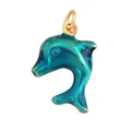 Enamel dolphin charm pendant in teal green with gold loop for summer beach jewelry - Turquoise Dolphin