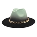 Detail of gradient wool fedora with broad brim and bold gold metal chain decoration - M (56-58cm) / Mint Green + Black