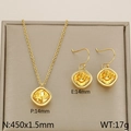 18k gold plated stainless steel jewelry set with yellow zircon square earrings and necklace - Golden Yellow (KS110346-GC)