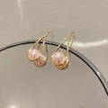 Elegant gold drop earrings with micro-pave zircons and round pink pearls on a mirror - 53# Ear Hook Gold Pearl Teardrop