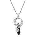Obsidian hexagonal crystal pendant with silver moon and star wire wrapped design - Black Onyx / Silver Chain