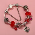 DIY charm bracelet with red crystal hearts and silver beads on a snake chain - Sl023318/1216-1