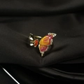Golden butterfly open ring with colorful gradient enamel and sparkling rhinestones - Adjustable Open / Gold Metal Pink Orange Yellow Gradient Butterfly (JZ4187)
