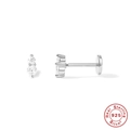925 Sterling Silber Labret Stecker mit zwei vertikalen CZ-Steinen für den Knorpel - Doppel-Zirkonia (Stil 2) / Weißgold