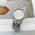 Men's stylish quartz watch with octagonal grey metal bezel and steel link bracelet - Style B Silver Case Silver Band White Face