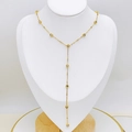 Collana a Y dorata minimalista con perline e cristalli lucidi su supporto per gioielli - Stile Zircone Rotondo