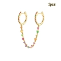 Orecchino a doppio cerchio dorato con nappe in zircone colorato su sfondo bianco - Oro - Pietra Arcobaleno (Singolo)
