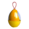 Gele mango make-up spons in een transparante opbergdoos met een roze handvat erop - Gele Mango (Eierschaal case)
