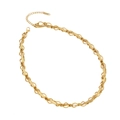 Elegant 18K gold double layer necklace featuring unique intertwined flat and wavy chains - Flat Wave Chain Combo Style (3#)